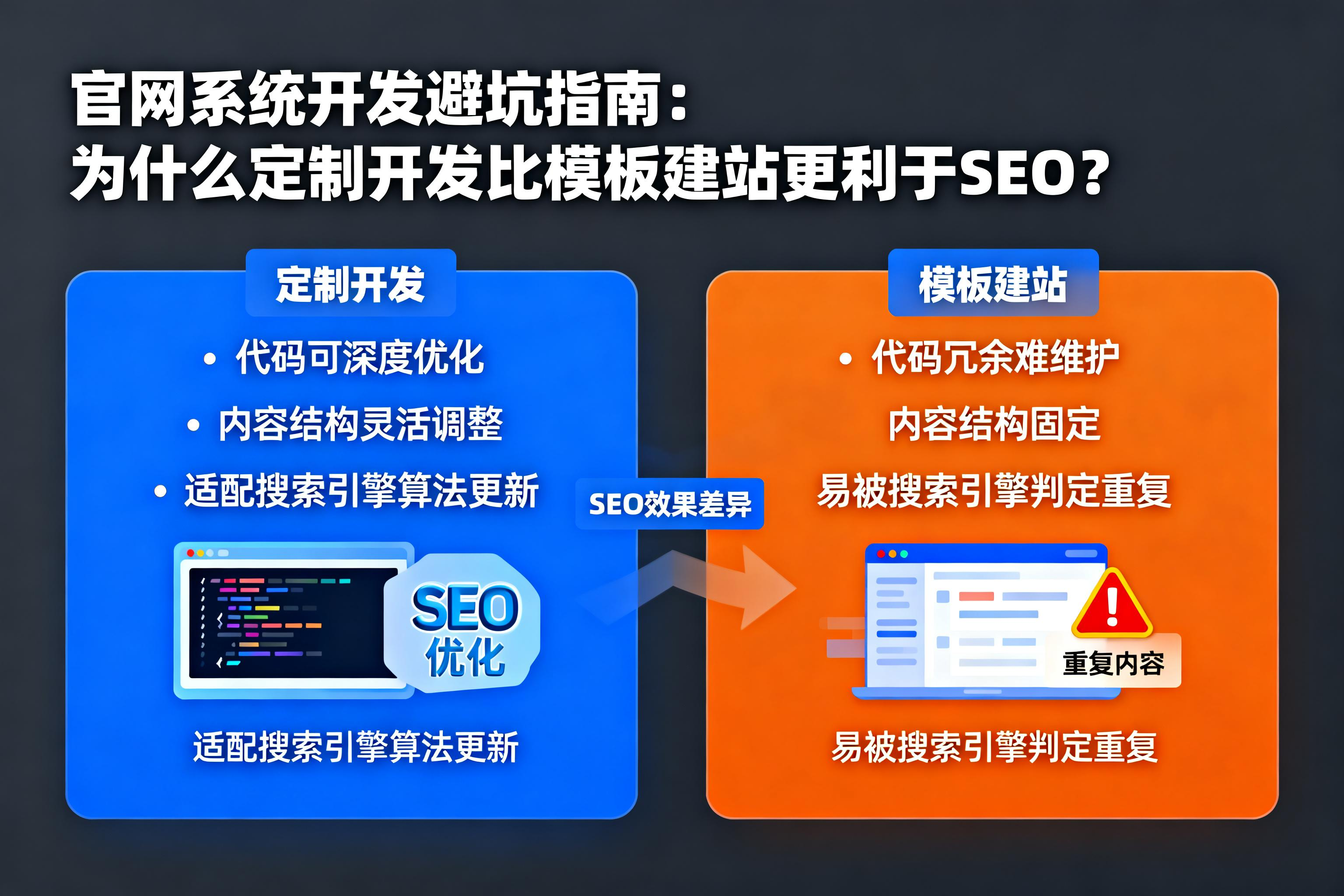 jimeng-2026-03-31-4207-官网系统开发避坑指南：为什么定制开发比模板建站更利于 SEO？根据标题生成图片.png